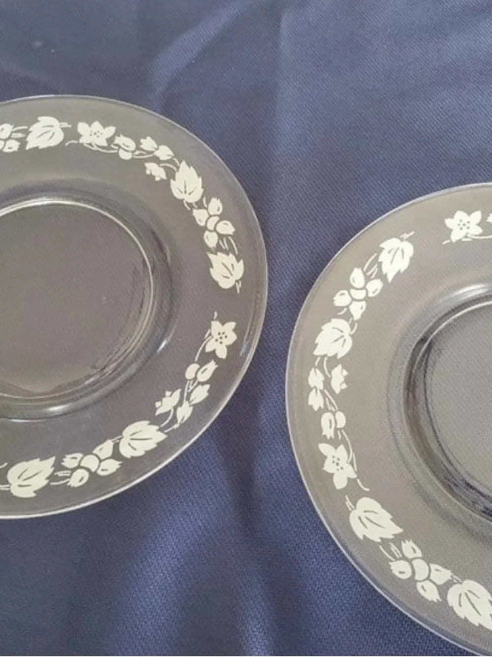 Vintage Pyrex Clear Glass Saucer with White Floral Border -Gooseberry pattern